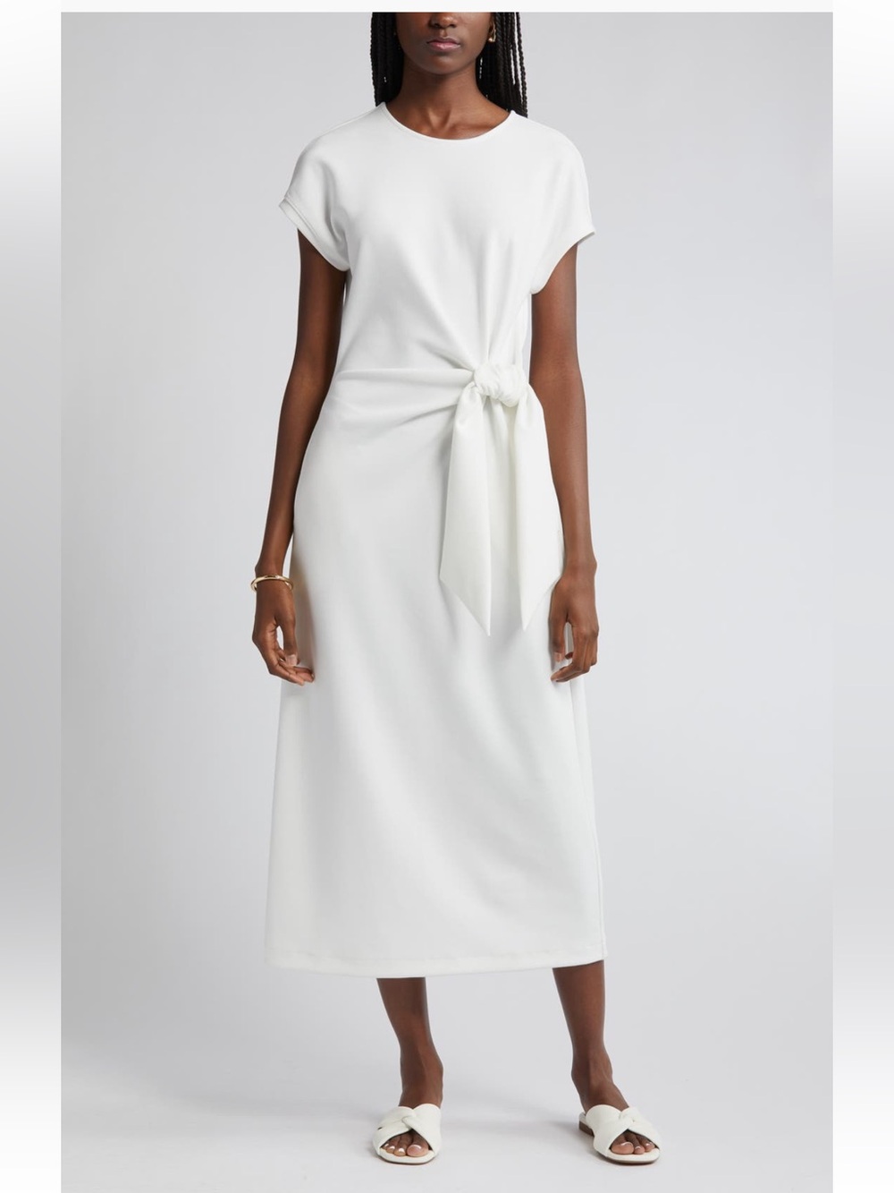 Nordstrom Tie Waist Midi Dress XS Ivory Cloud White